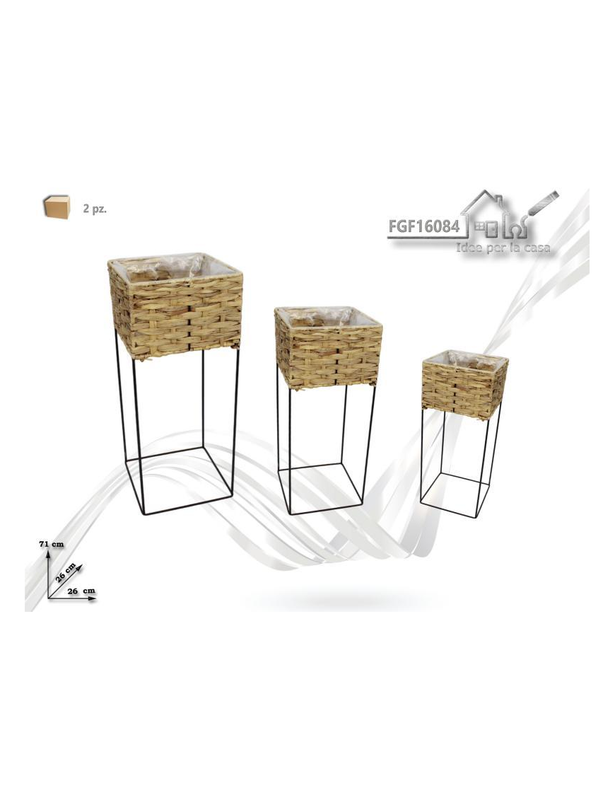 LINEA RATTAN+METALLO PORTAPIANTA QUADRO 3pezzi