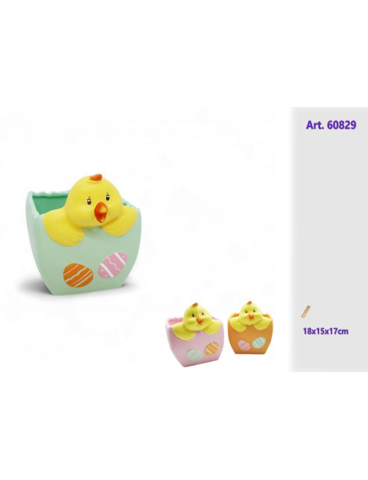 TERRACOTTA JAR WITH CHICK DECORATION 18x15x17cm
