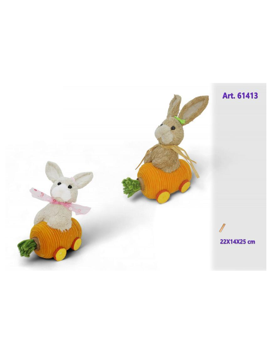 POLYSTYRENE RABBIT + RAFFIA 22x14x25cm