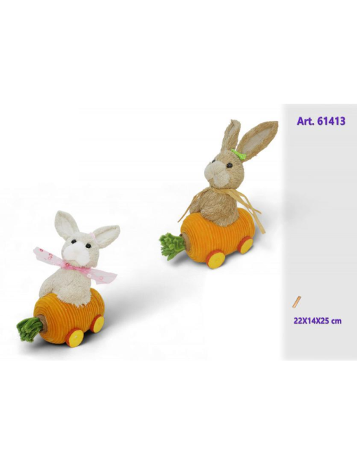 POLYSTYRENE RABBIT + RAFFIA 22x14x25cm