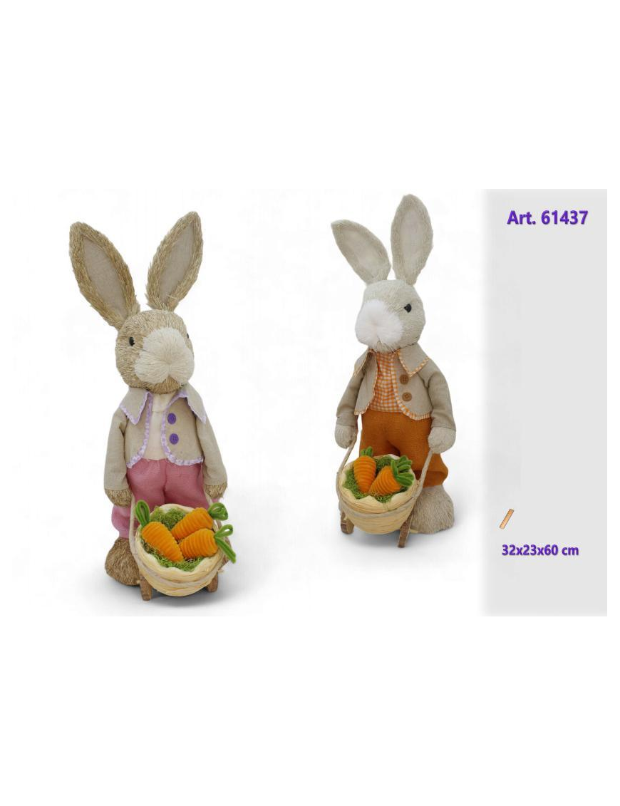 POLYSTYRENE RABBIT + RAFFIA 32x23x60cm