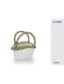 WHITE RATTAN LINE PLANT HOLDER BASKET 23x12cm