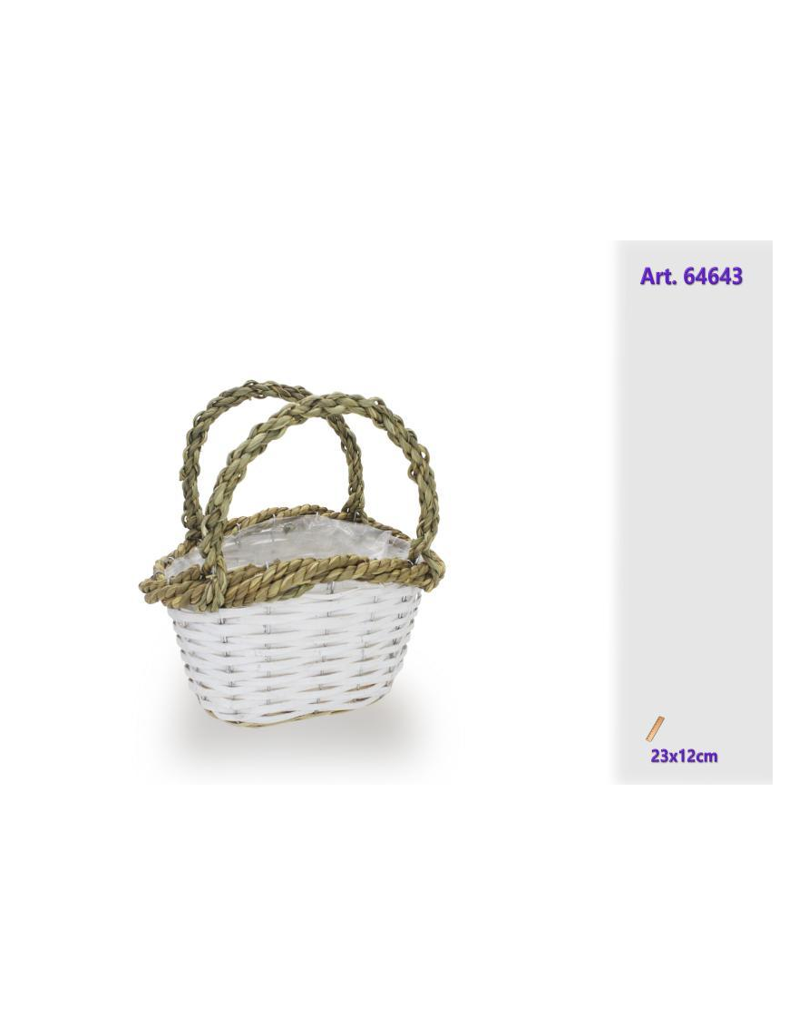 WHITE RATTAN LINE PLANT HOLDER BASKET 23x12cm