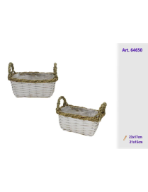 WHITE RATTAN LINE RECTANGULAR PLANT BASKETS 2 pieces