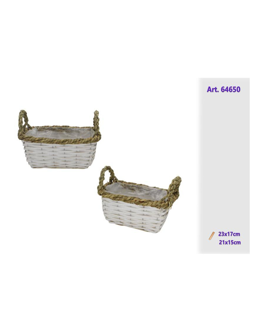 WHITE RATTAN LINE RECTANGULAR PLANT BASKETS 2 pieces