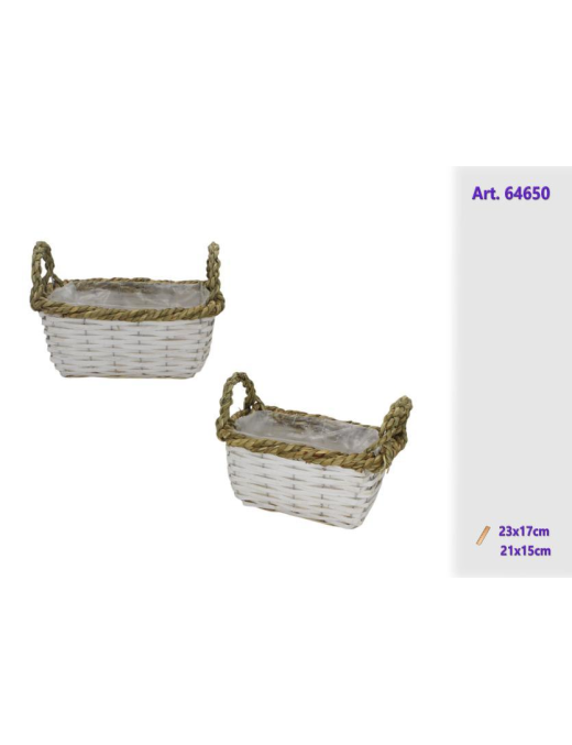 WHITE RATTAN LINE RECTANGULAR PLANT BASKETS 2 pieces
