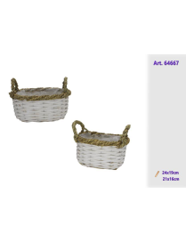 LINEA RATTAN BIANCO CESTI PORTAPIANTA OVALE 2pezzi