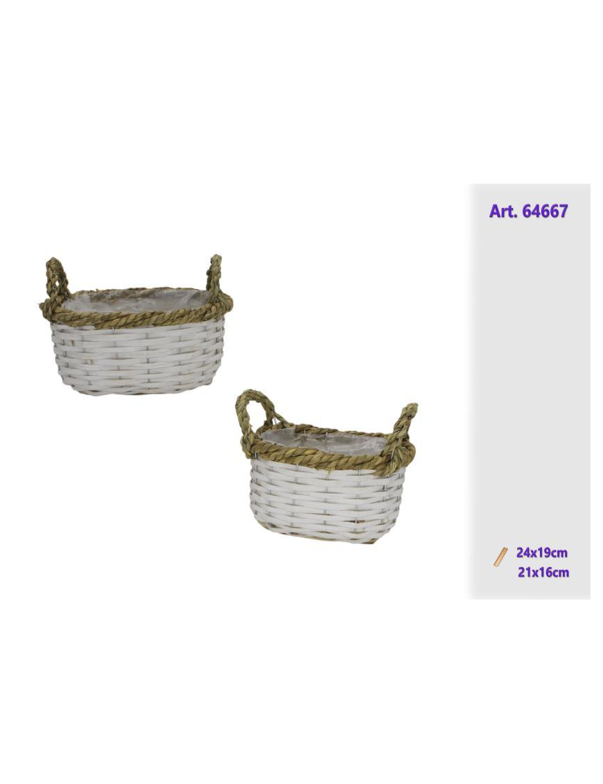 WHITE RATTAN LINE OVAL PLANT BASKETS 2 pieces
