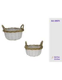WHITE RATTAN LINE ROUND PLANT BASKETS 2 pieces