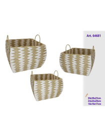 LINEA RATTAN NATURALE/BIANCO PORTAPIANTA QUADRO 3pezzi