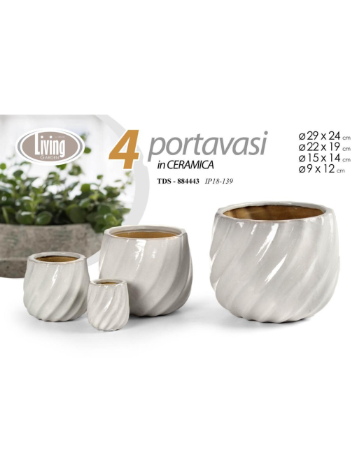 CACHEPOT CERAMICA 4 PEZZI TDS BIANCO