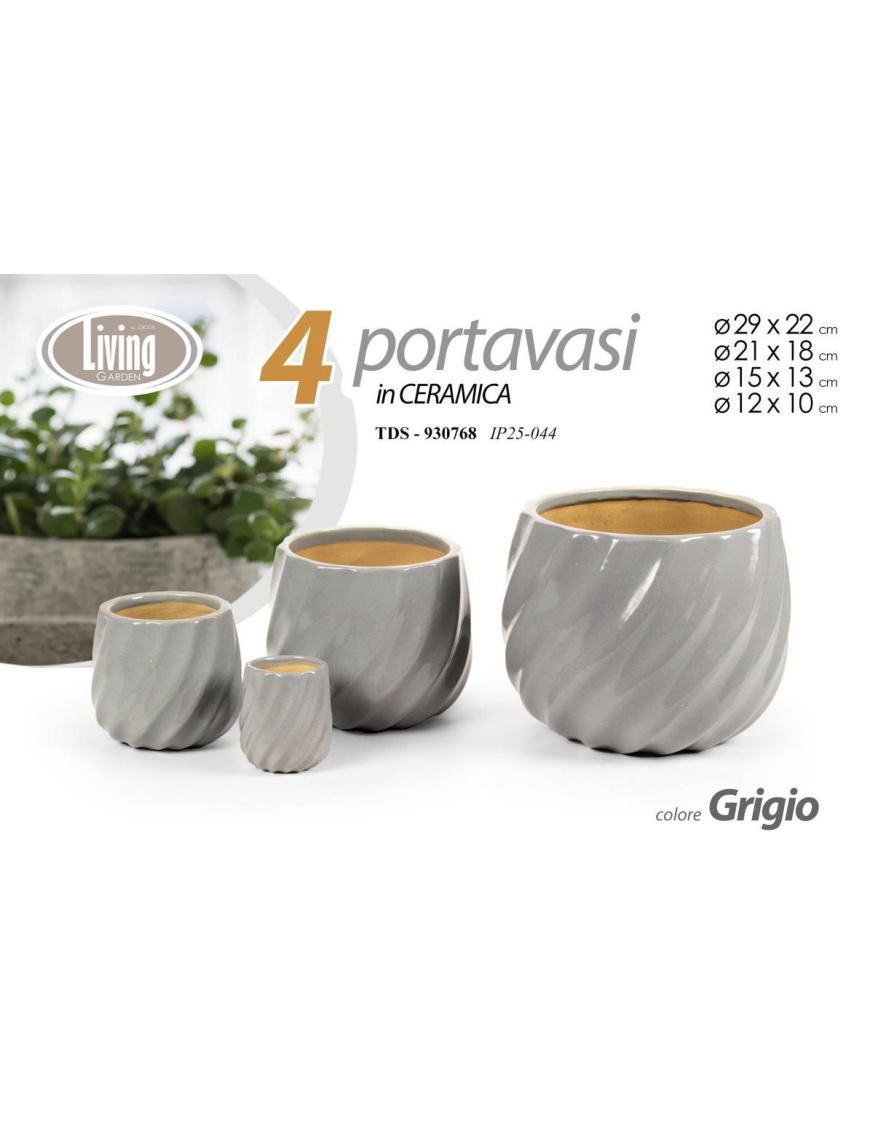 CACHEPOT CERAMICA 4 PEZZI TDS GRIGIO