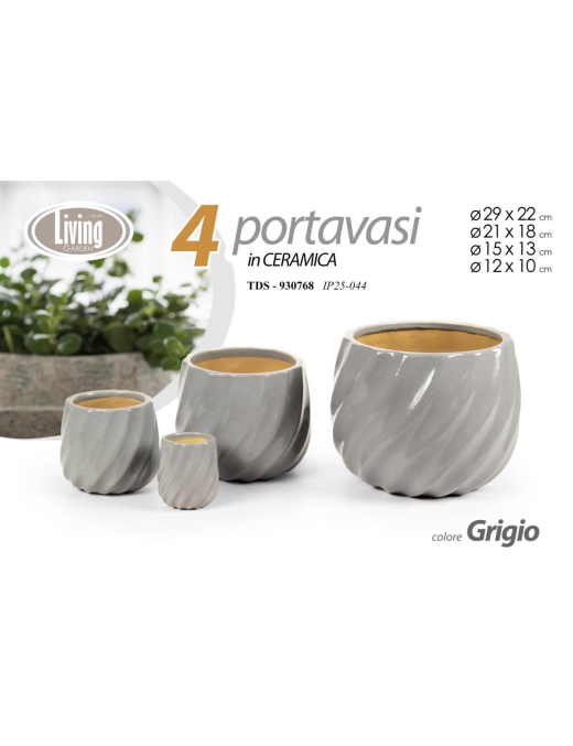 CACHEPOT CERAMICA 4 PEZZI TDS GRIGIO