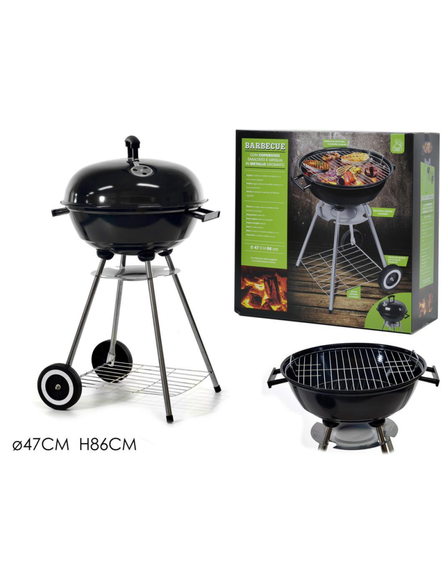 BBQ WITH LID AND WHEELS 47x86cm