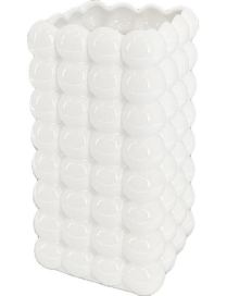 WHITE PEARL LINE SQUARE VASE 18cm