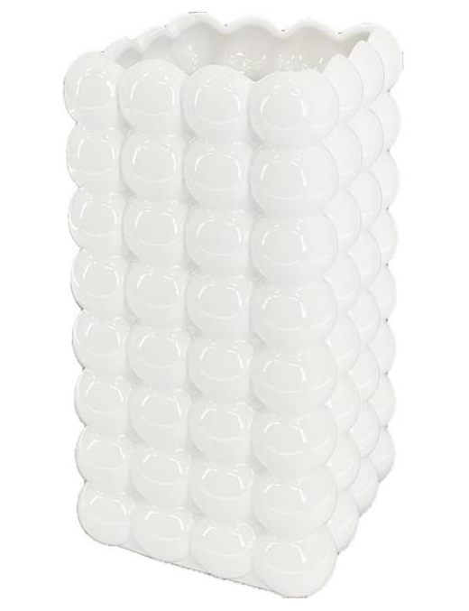 WHITE PEARL LINE SQUARE VASE 18cm