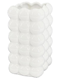 WHITE PEARL LINE SQUARE VASE 27.5cm