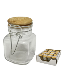 GLASS LINE HERMETIC JAR WITH WOODEN LID 8cm