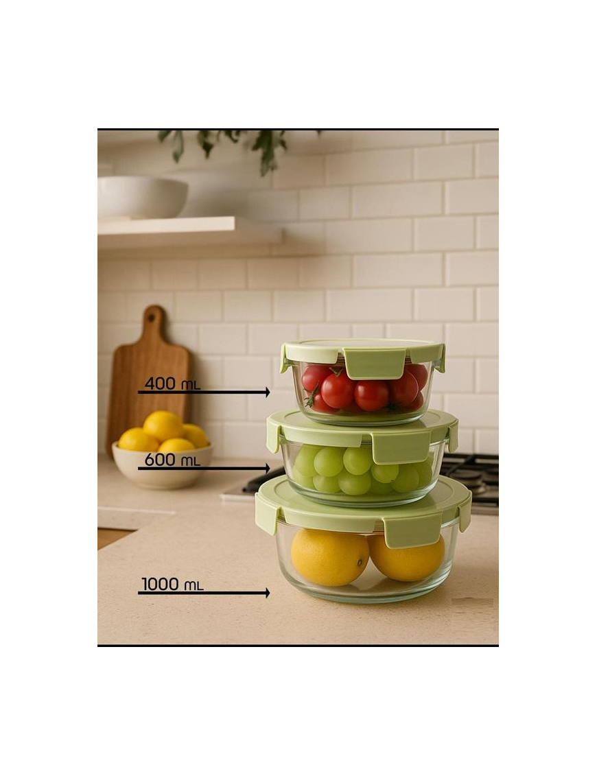 FRESHLOCK 3-PIECE ROUND GLASS CONTAINERS