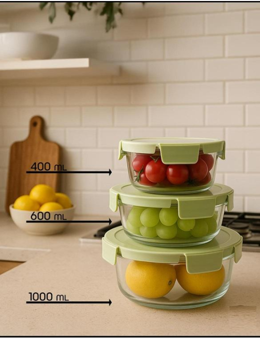FRESHLOCK 3-PIECE ROUND GLASS CONTAINERS