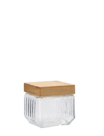 GLASS+BAMBOO LINE SQUARE JAR 11x11cm