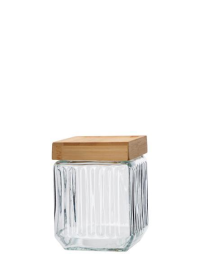 GLASS+BAMBOO LINE SQUARE JAR 11x15cm