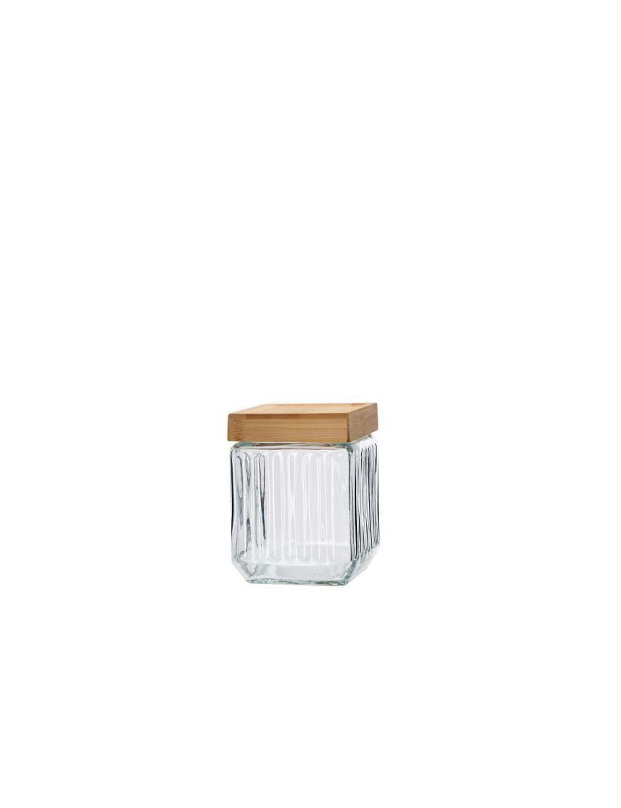 GLASS+BAMBOO LINE SQUARE JAR 11x15cm