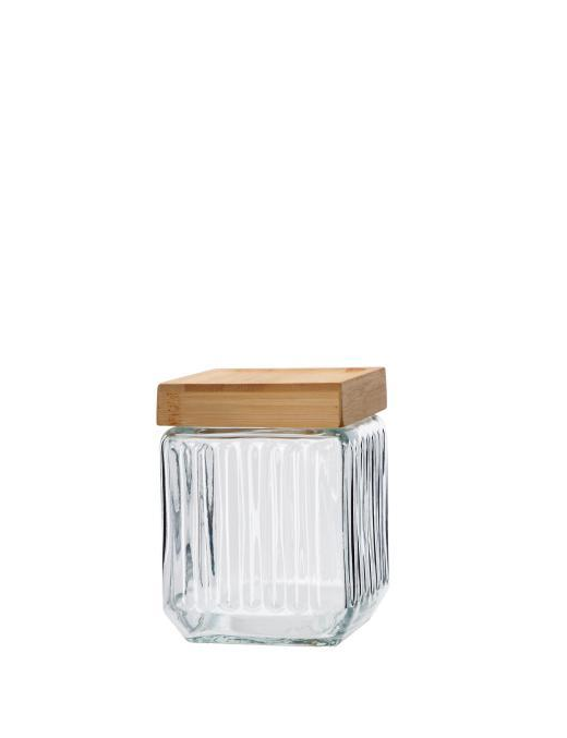 GLASS+BAMBOO LINE SQUARE JAR 11x15cm