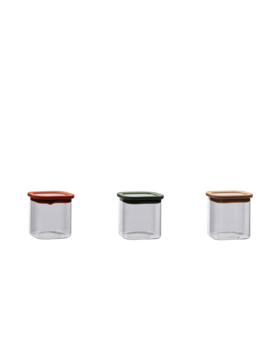 GLASS+PLASTIC LINE SQUARE JAR 11x11cm