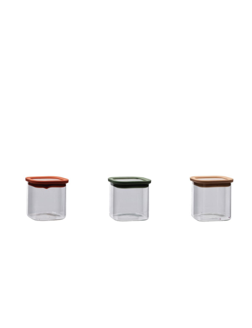 GLASS+PLASTIC LINE SQUARE JAR 11x11cm