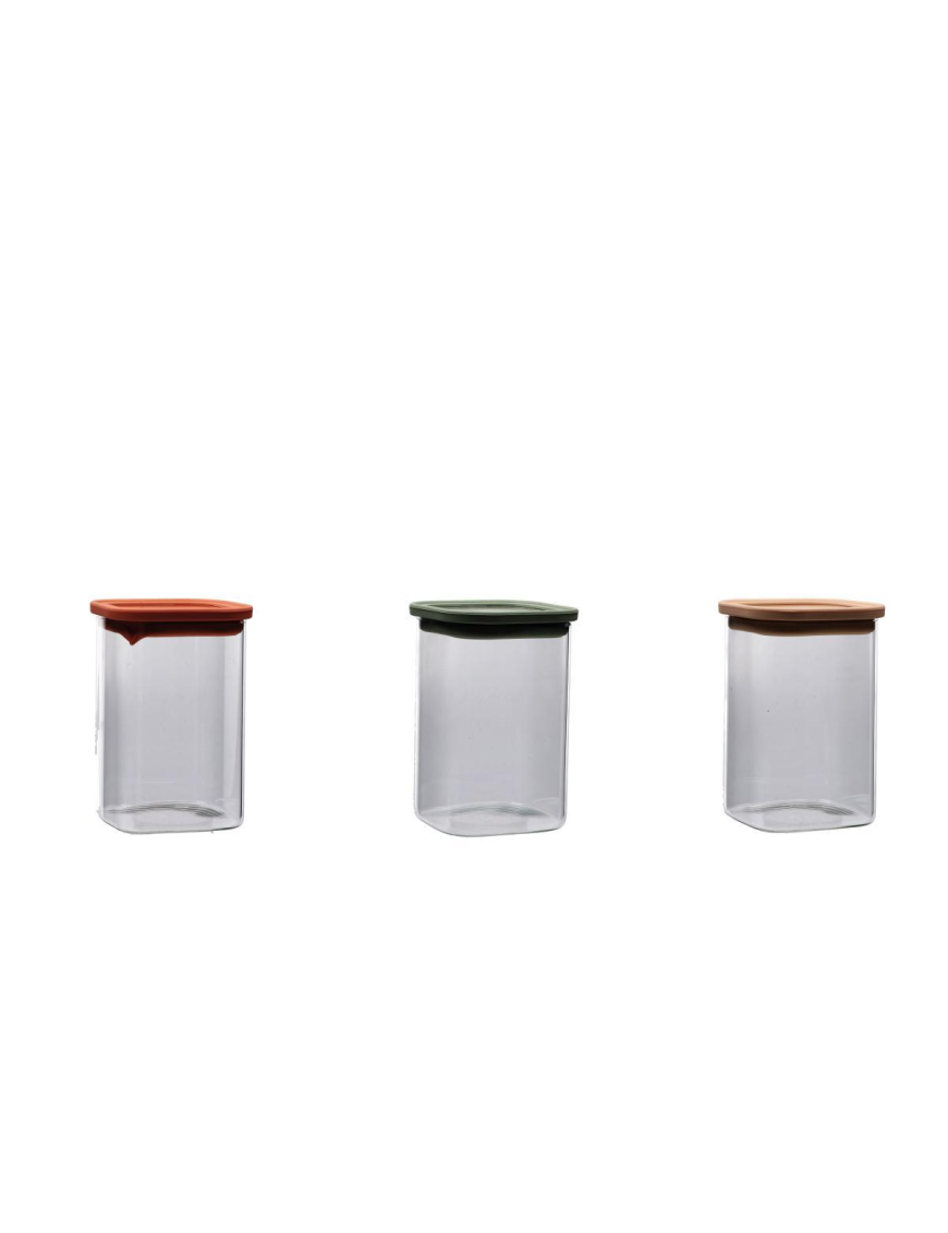 GLASS+PLASTIC LINE SQUARE JAR 11x16cm
