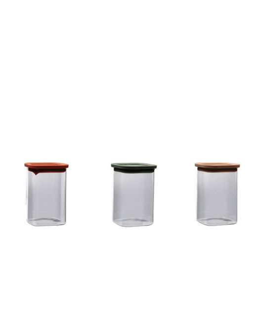 GLASS+PLASTIC LINE SQUARE JAR 11x16cm
