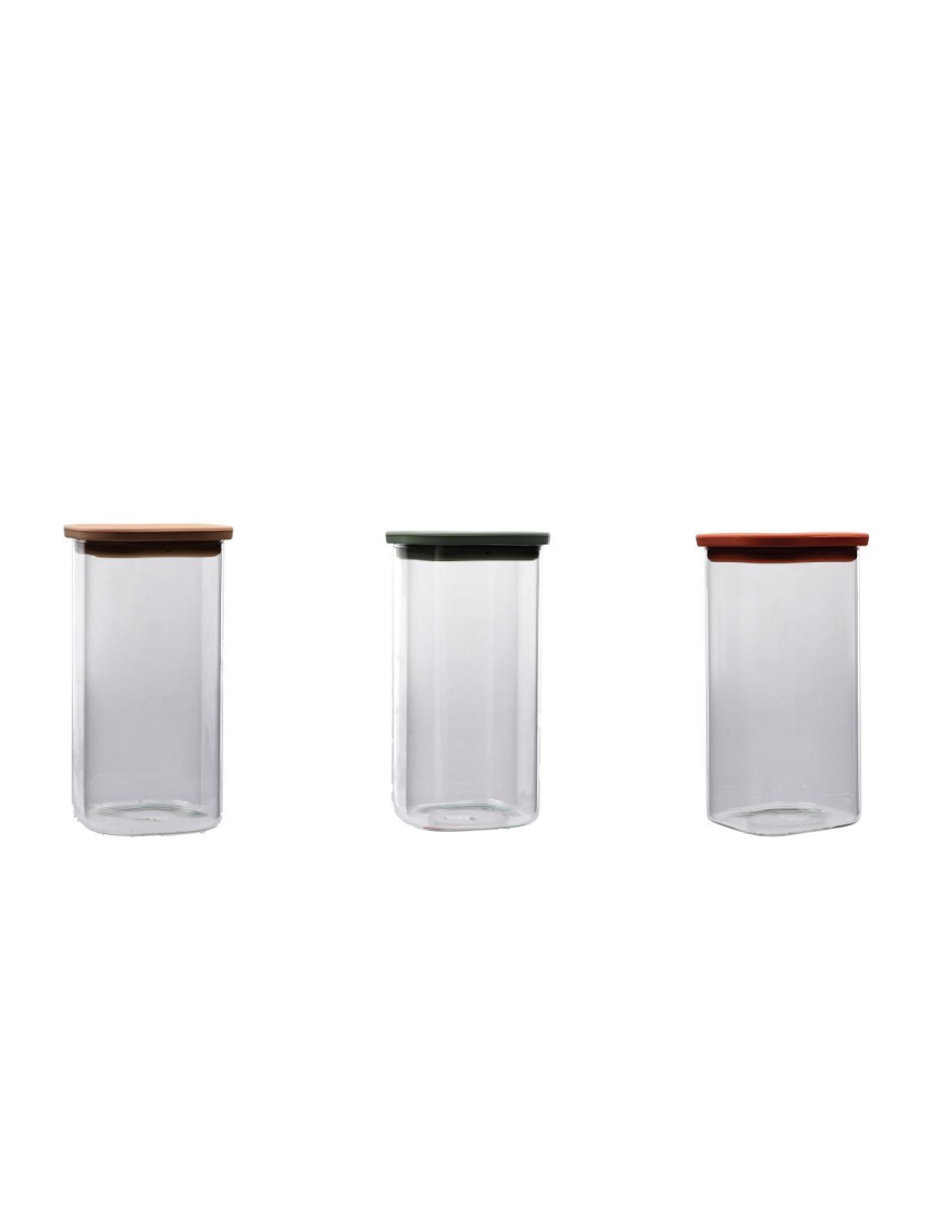 GLASS+PLASTIC LINE SQUARE JAR 11x21cm