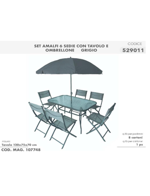 SET AMALFI TAVOLO 120x75x70 CM CON SEDIE CON OMBRELLONE GRIGIO