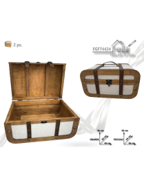 BEIGE WOODEN TRUNK 45x30x26 2pcs
