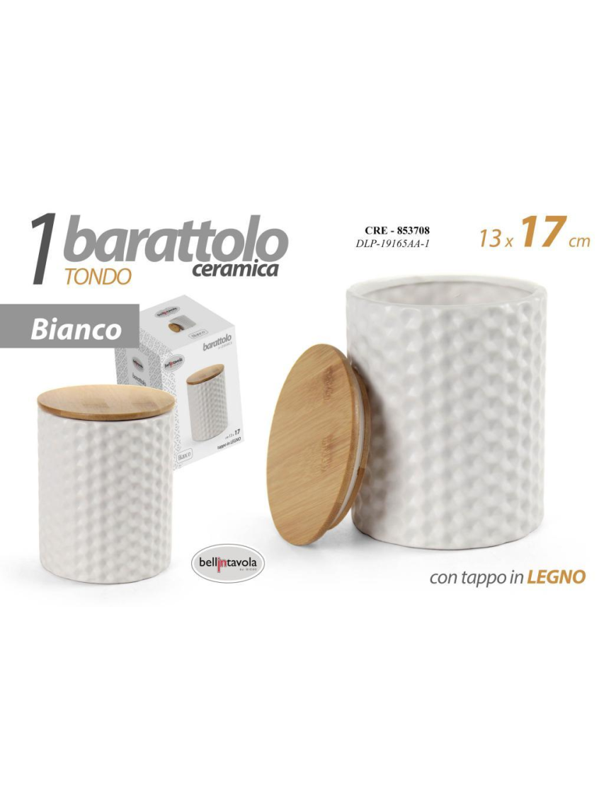 WHITE JAR WITH WOODEN LID 13x17cm
