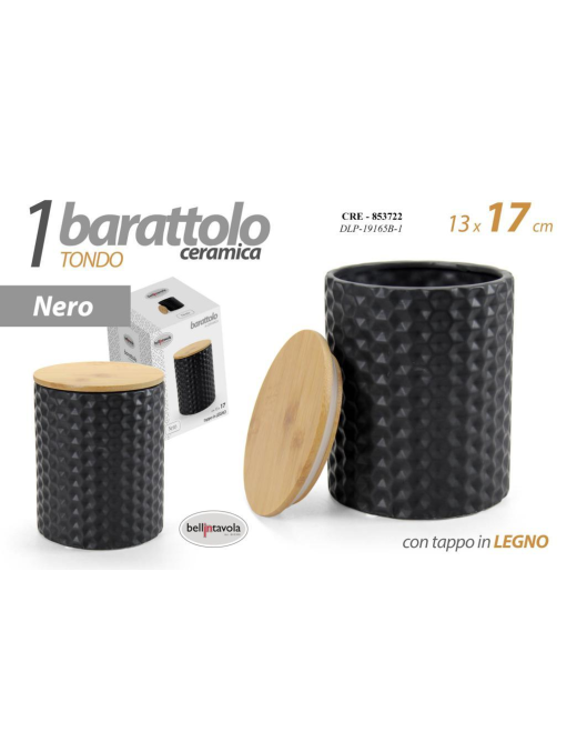 BLACK JAR WITH WOODEN LID 13x17cm