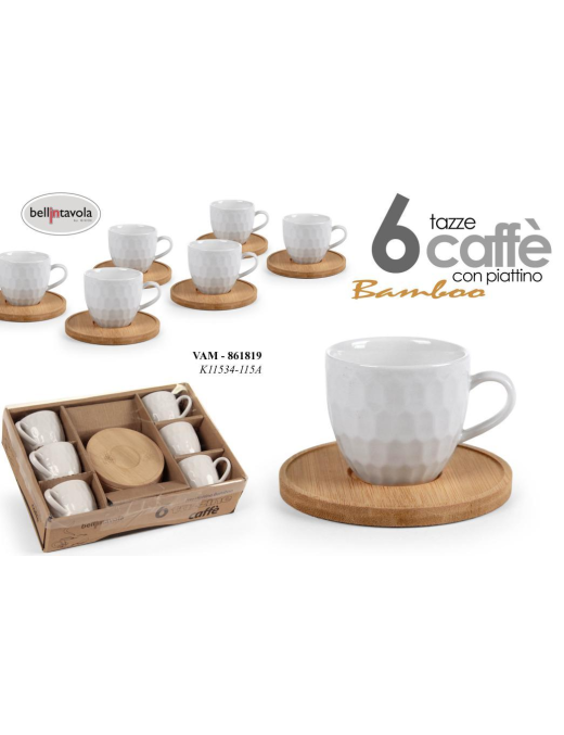 6-Piece Bamboo Coffee Cups with Saucers