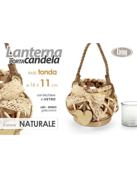 LANTERNA PORTACANDELA NATURALE 12x11cm