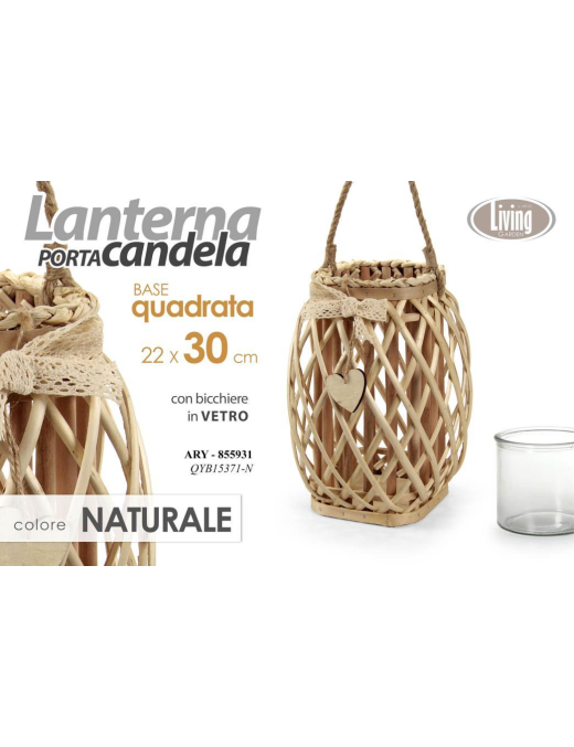 LANTERNA PORTACANDELA NATURALE 15x30cm