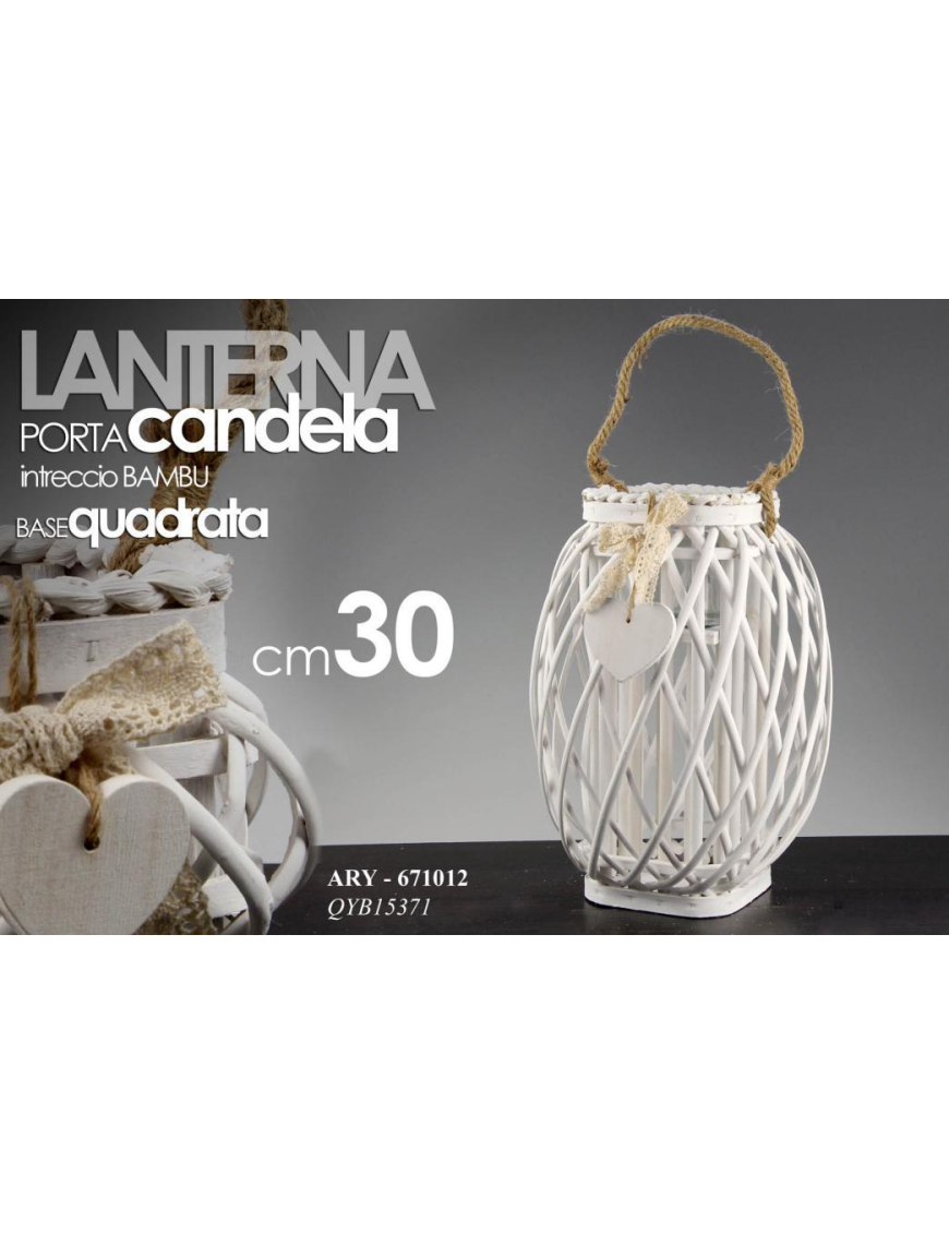 WHITE CANDLE HOLDER LANTERN 15x30cm