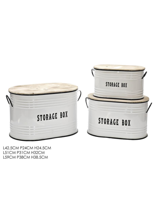 WHITE 3-PIECE OVAL TIN LAUNDRY BIN