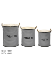 3-PIECE ROUND GREY TIN LAUNDRY BIN
