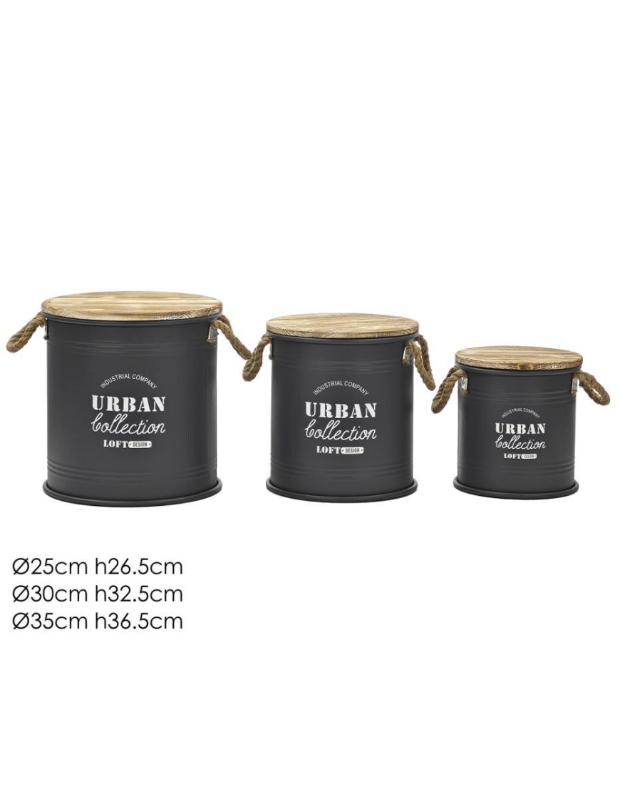 3-PIECE ROUND GREY TIN LAUNDRY BIN