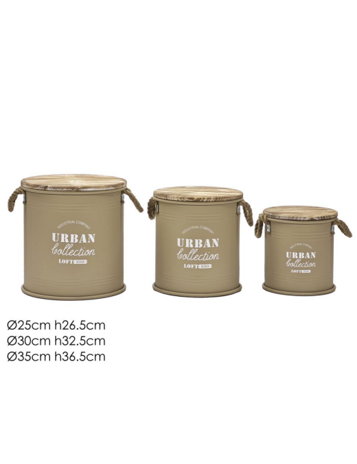 3-PIECE BEIGE ROUND TIN LAUNDRY BIN