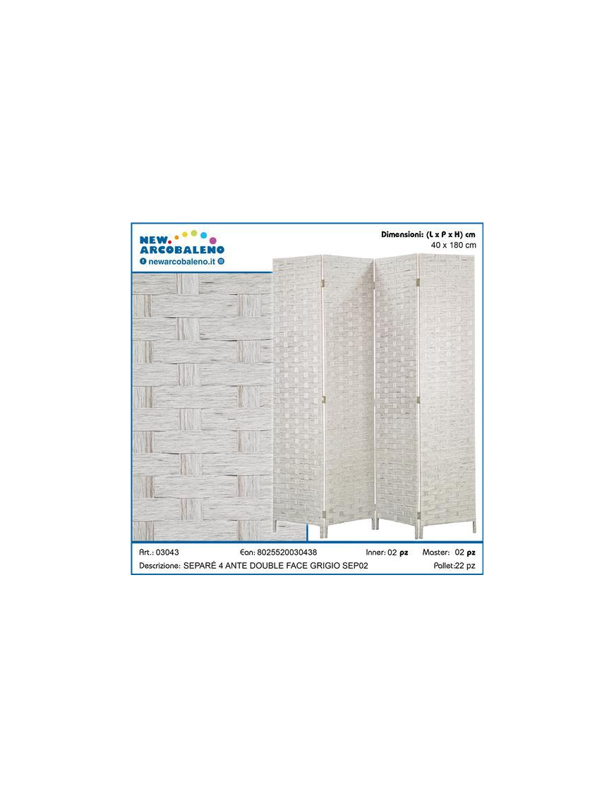 SEPARE' 4ANTE 180x40 GRIGIO DOUBLE FACE