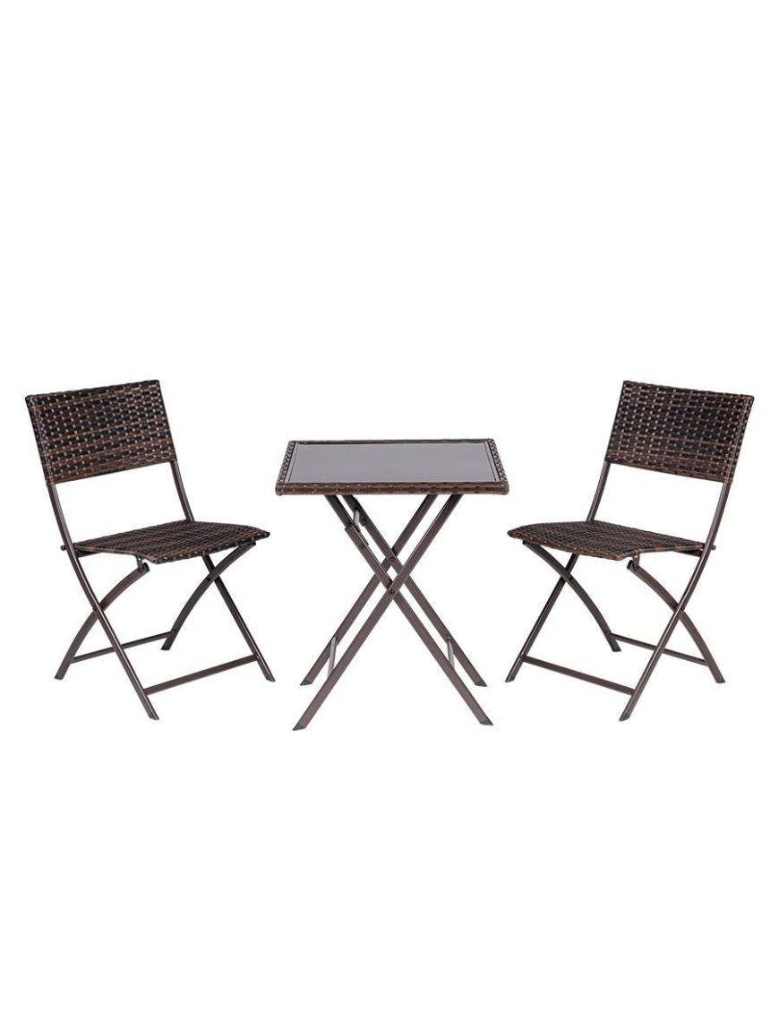 SET 3 PEZZI TAVOLINO CON VETRO+SEDIE MARRONE