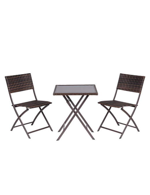SET 3 PEZZI TAVOLINO CON VETRO+SEDIE MARRONE