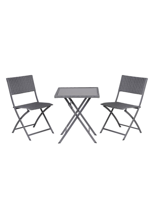SET 3 PEZZI TAVOLINO CON VETRO+SEDIE GRIGIO