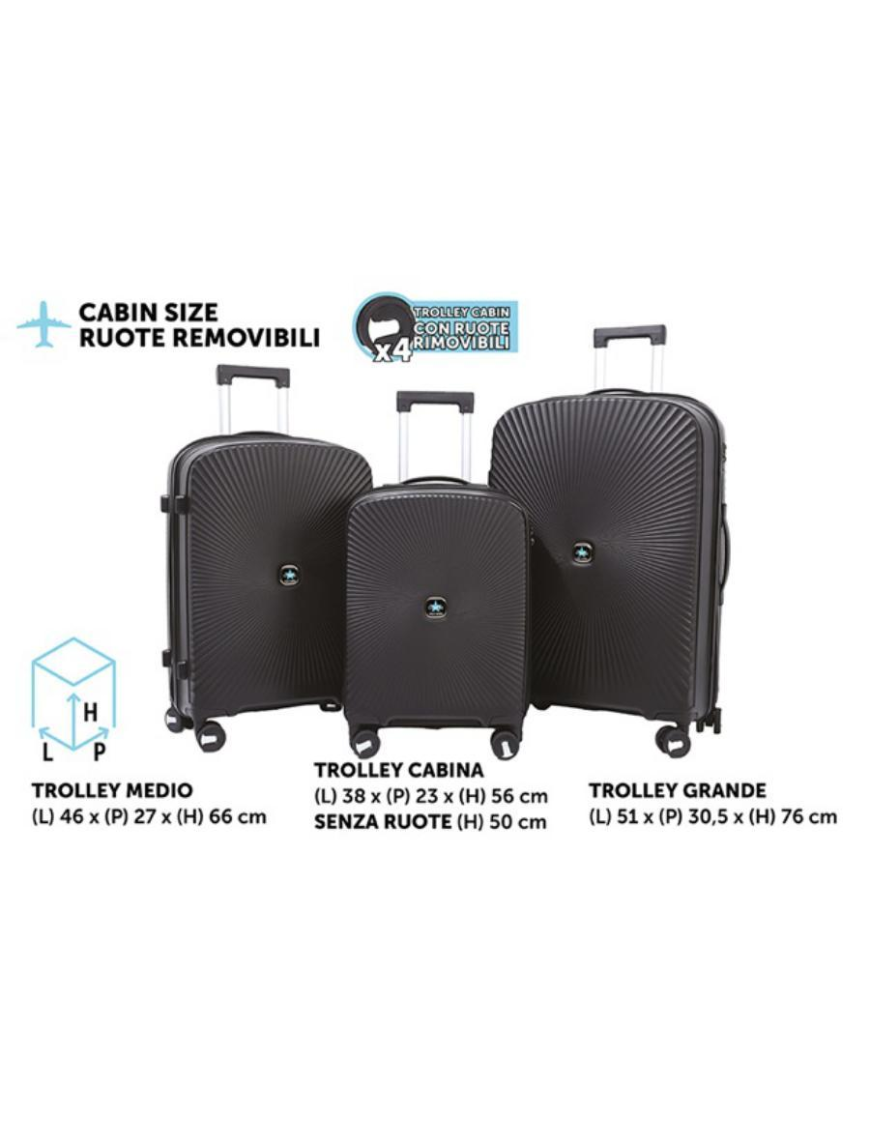 TROLLEY FLY NERO 3 PEZZI
